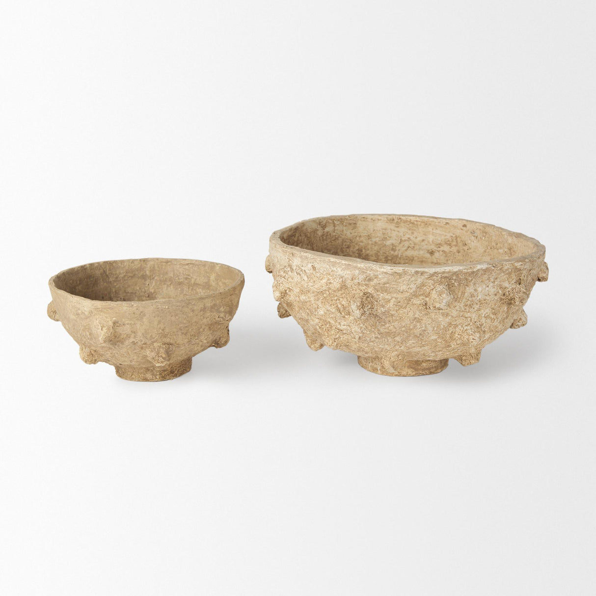 Mercana Sonam Set of 2 Beige Paper Mache Spiked Bowls