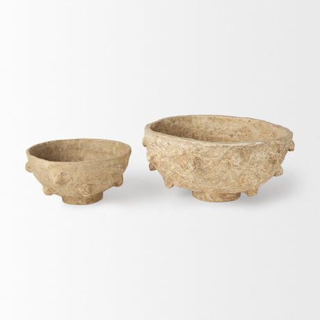 Mercana Sonam Set of 2 Beige Paper Mache Spiked Bowls