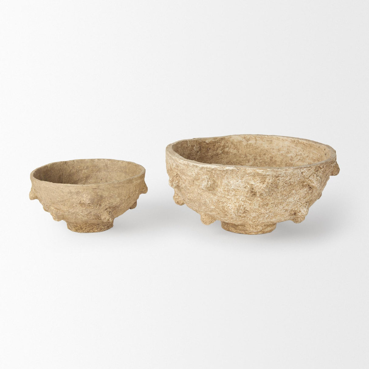 Mercana Sonam Set of 2 Beige Paper Mache Spiked Bowls