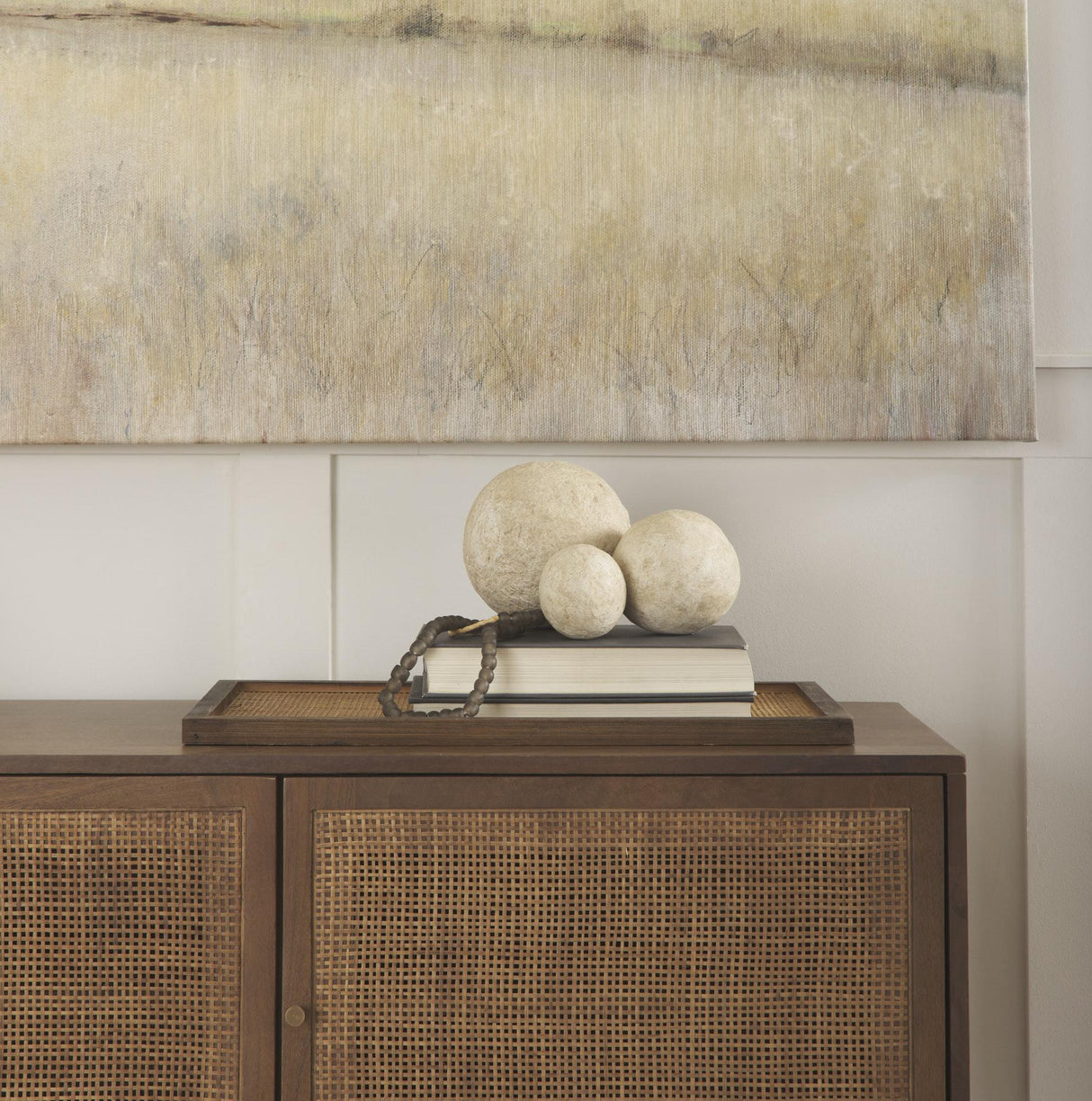 Mercana Sunita Set of 3 Beige Paper Mache Orbs
