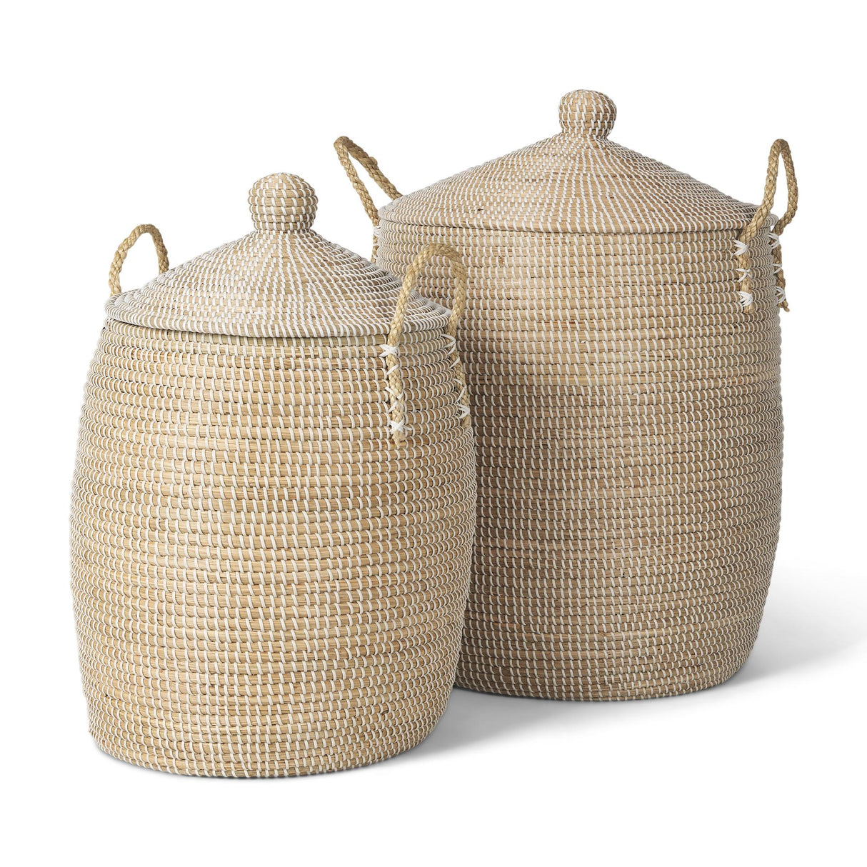 Mercana Kairi Set of 2 Seagrass Floor Baskets w/ Lids and Handles