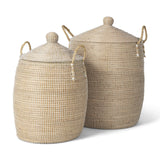 Mercana Kairi Set of 2 Seagrass Floor Baskets w/ Lids and Handles