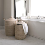 Mercana Kairi Set of 2 Seagrass Floor Baskets w/ Lids and Handles