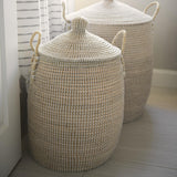 Mercana Kairi Set of 2 Seagrass Floor Baskets w/ Lids and Handles