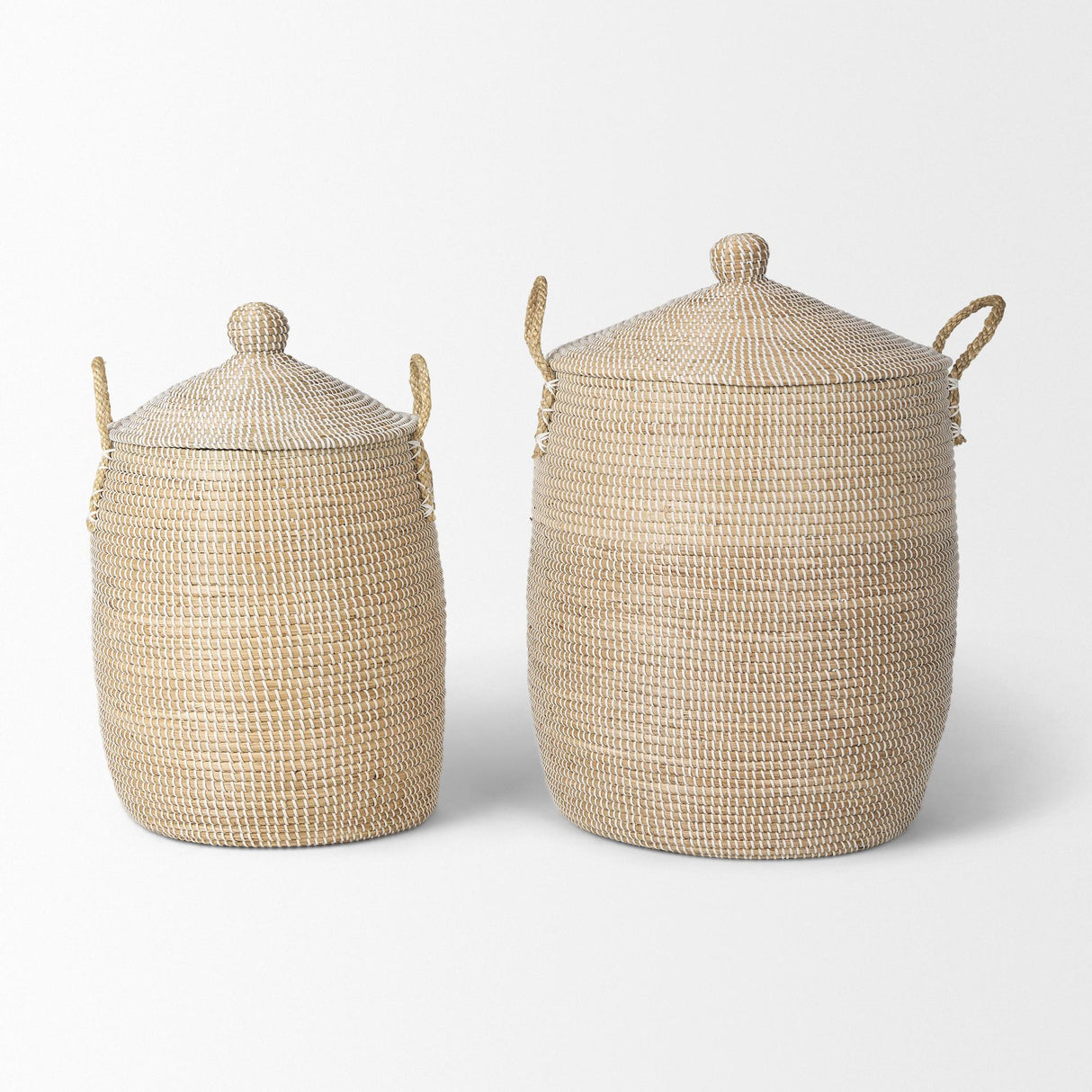 Mercana Kairi Set of 2 Seagrass Floor Baskets w/ Lids and Handles