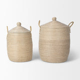 Mercana Kairi Set of 2 Seagrass Floor Baskets w/ Lids and Handles