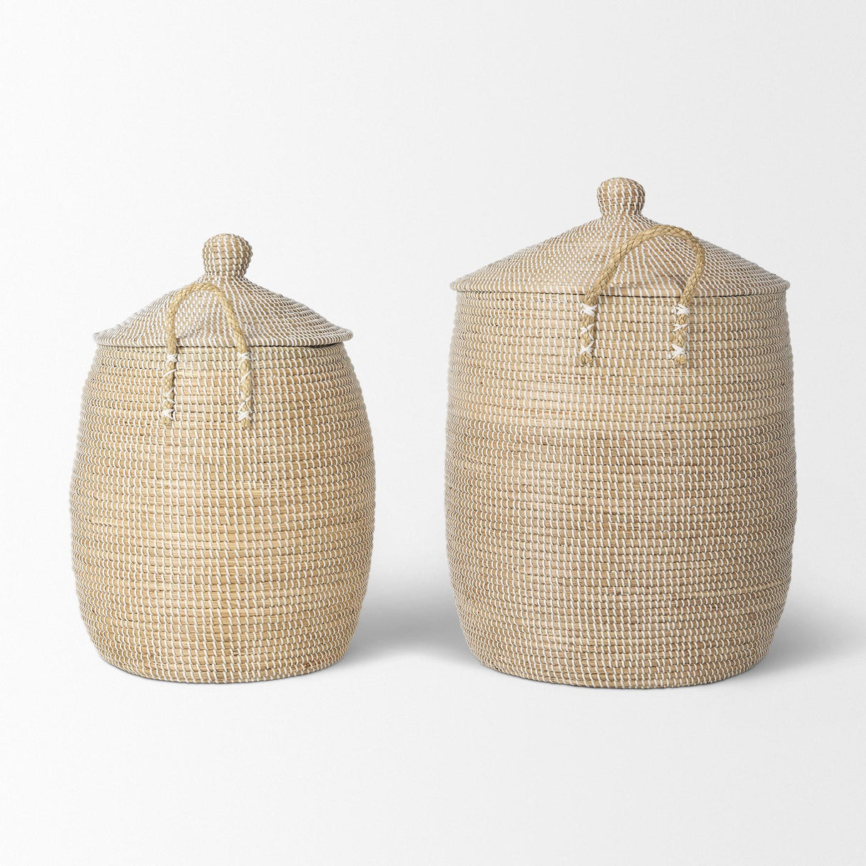 Mercana Kairi Set of 2 Seagrass Floor Baskets w/ Lids and Handles