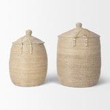 Mercana Kairi Set of 2 Seagrass Floor Baskets w/ Lids and Handles