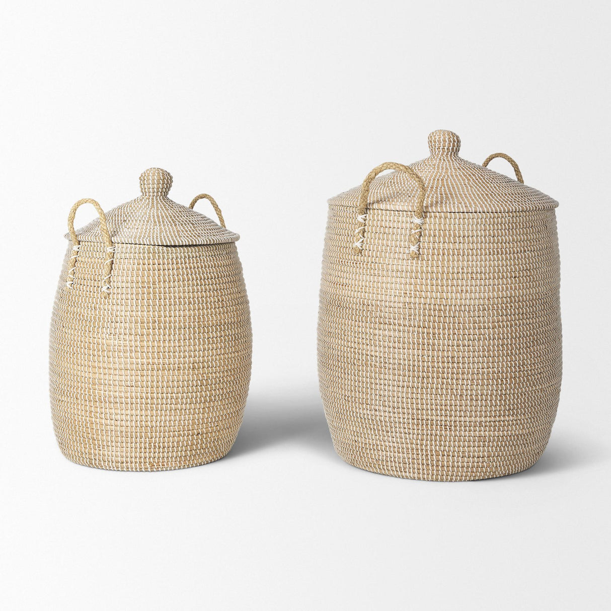 Mercana Kairi Set of 2 Seagrass Floor Baskets w/ Lids and Handles