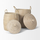 Mercana Kairi Set of 2 Seagrass Floor Baskets w/ Lids and Handles