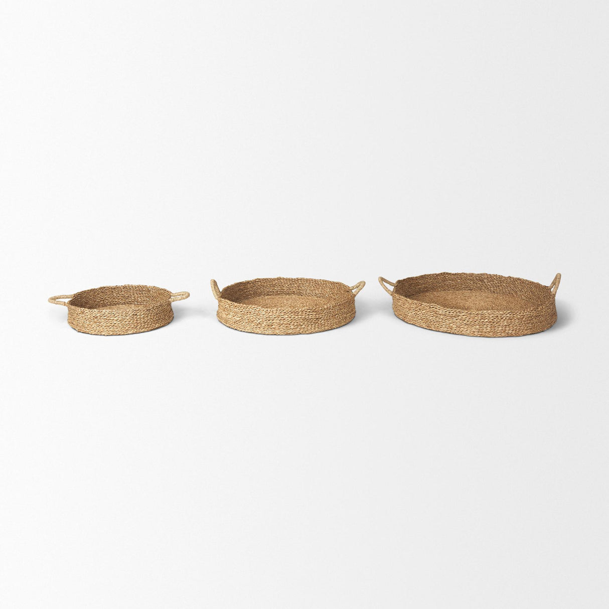 Mercana Ulana Set of 3 Round Nesting Seagrass Trays w/ Loop Handles