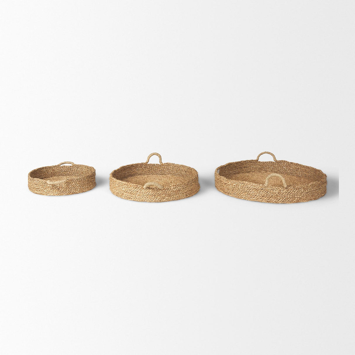 Mercana Ulana Set of 3 Round Nesting Seagrass Trays w/ Loop Handles