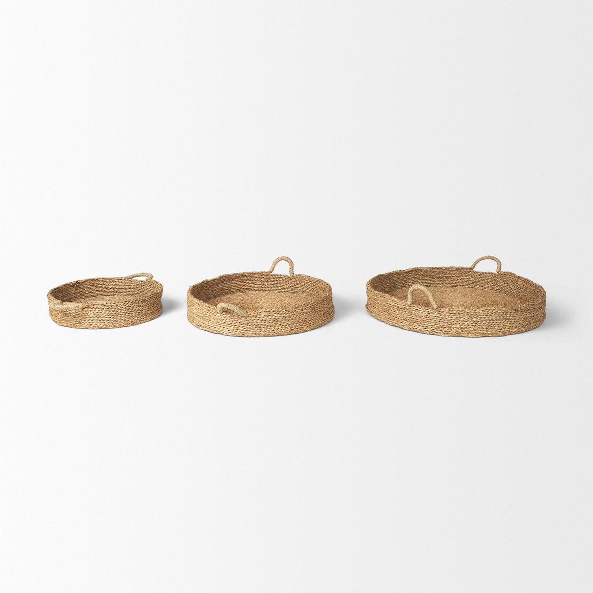 Mercana Ulana Set of 3 Round Nesting Seagrass Trays w/ Loop Handles