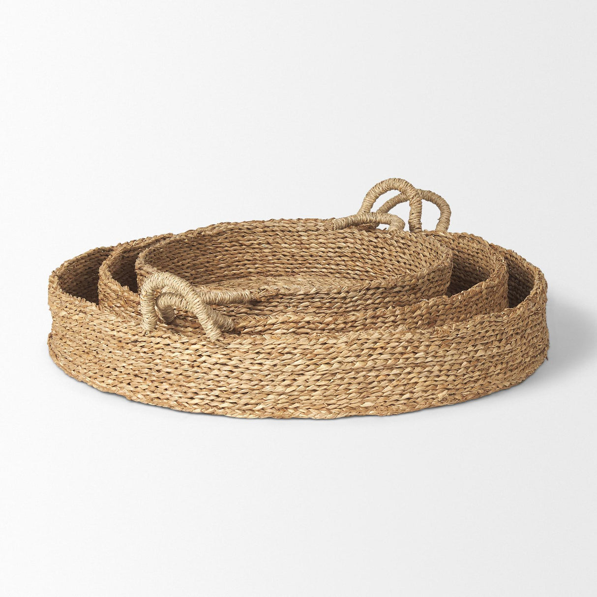 Mercana Ulana Set of 3 Round Nesting Seagrass Trays w/ Loop Handles