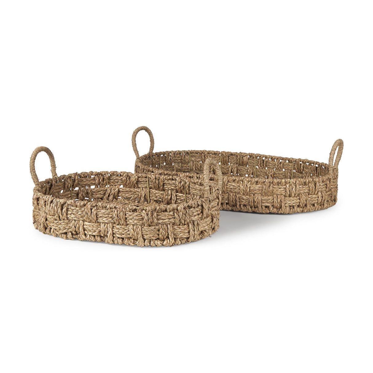 Mercana Haini Set of 2 Large Basketweave Seagrass Trays w/ Loop Handles