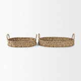 Mercana Haini Set of 2 Large Basketweave Seagrass Trays w/ Loop Handles