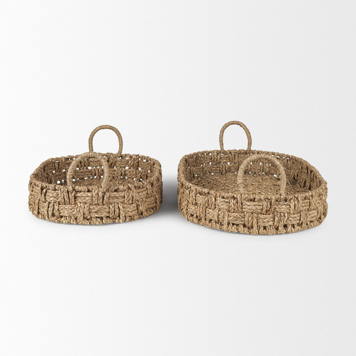 Mercana Haini Set of 2 Large Basketweave Seagrass Trays w/ Loop Handles