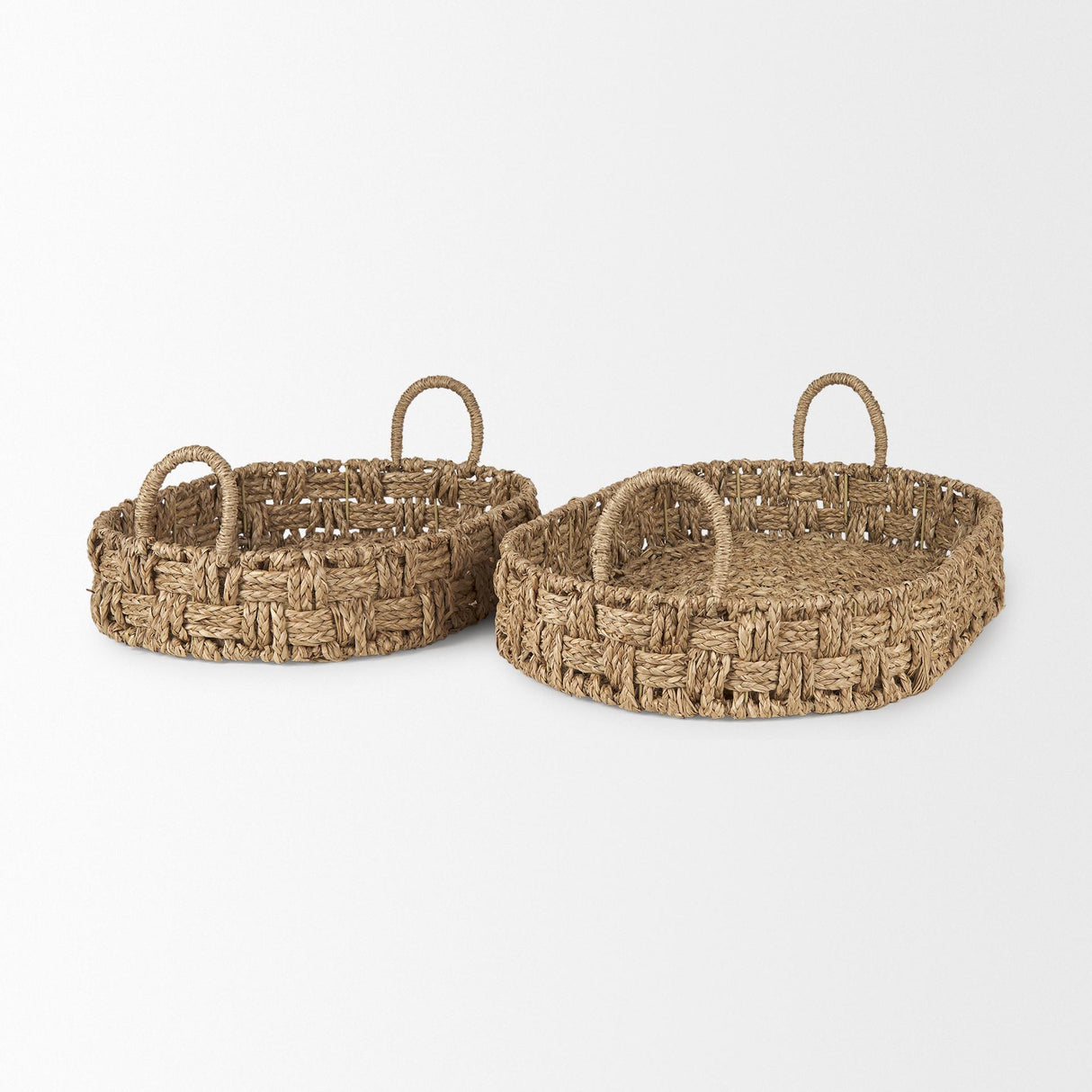 Mercana Haini Set of 2 Large Basketweave Seagrass Trays w/ Loop Handles