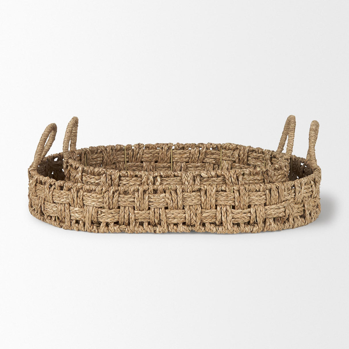 Mercana Haini Set of 2 Large Basketweave Seagrass Trays w/ Loop Handles