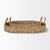 Mercana Haini Set of 2 Large Basketweave Seagrass Trays w/ Loop Handles