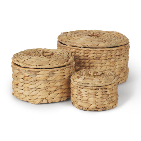 Mercana Kea Set of 3 Nesting Water Hyacinth Boxes with Lids