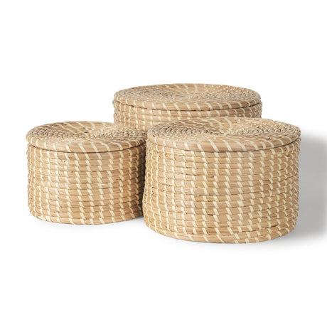Mercana Kailini Set of 3 Nesting Seagrass & Palm Leaf Boxes with Lids