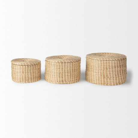 Mercana Kailini Set of 3 Nesting Seagrass & Palm Leaf Boxes with Lids