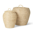 Mercana Kalopa Set of 2 Seagrass Floor Baskets w/ Flat Handled Lid