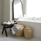 Mercana Kalopa Set of 2 Seagrass Floor Baskets w/ Flat Handled Lid