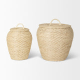 Mercana Kalopa Set of 2 Seagrass Floor Baskets w/ Flat Handled Lid