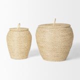 Mercana Kalopa Set of 2 Seagrass Floor Baskets w/ Flat Handled Lid