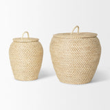 Mercana Kalopa Set of 2 Seagrass Floor Baskets w/ Flat Handled Lid