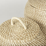 Mercana Kalopa Set of 2 Seagrass Floor Baskets w/ Flat Handled Lid