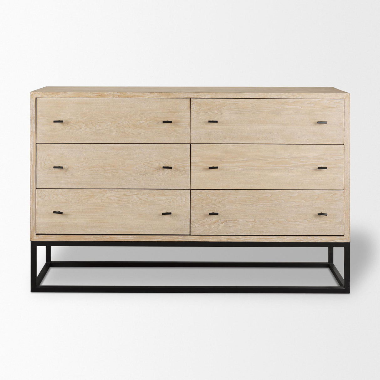 Mercana Ciara 6 Drawer Beige Fir Veneer w/ Black Metal Sideboard