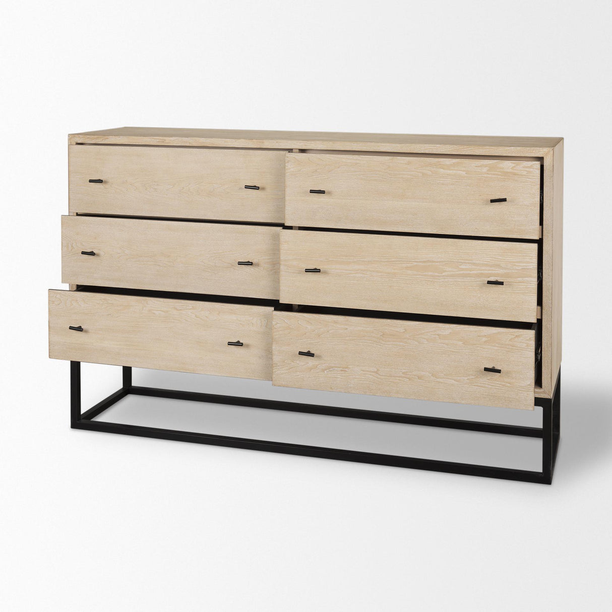 Mercana Ciara 6 Drawer Beige Fir Veneer w/ Black Metal Sideboard