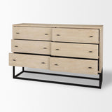Mercana Ciara 6 Drawer Beige Fir Veneer w/ Black Metal Sideboard