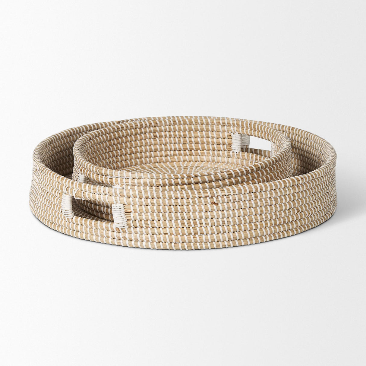 Mercana Kalama Set of 2 Large Round Seagrass Trays w/ Handles