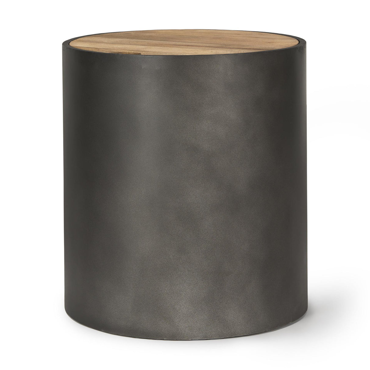 Mercana Eclipse Gunmetal Gray Drum Base w/ Brown Wood Top End/Side Table