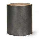 Mercana Eclipse Gunmetal Gray Drum Base w/ Brown Wood Top End/Side Table