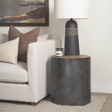 Mercana Eclipse Gunmetal Gray Drum Base w/ Brown Wood Top End/Side Table