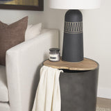 Mercana Eclipse Gunmetal Gray Drum Base w/ Brown Wood Top End/Side Table