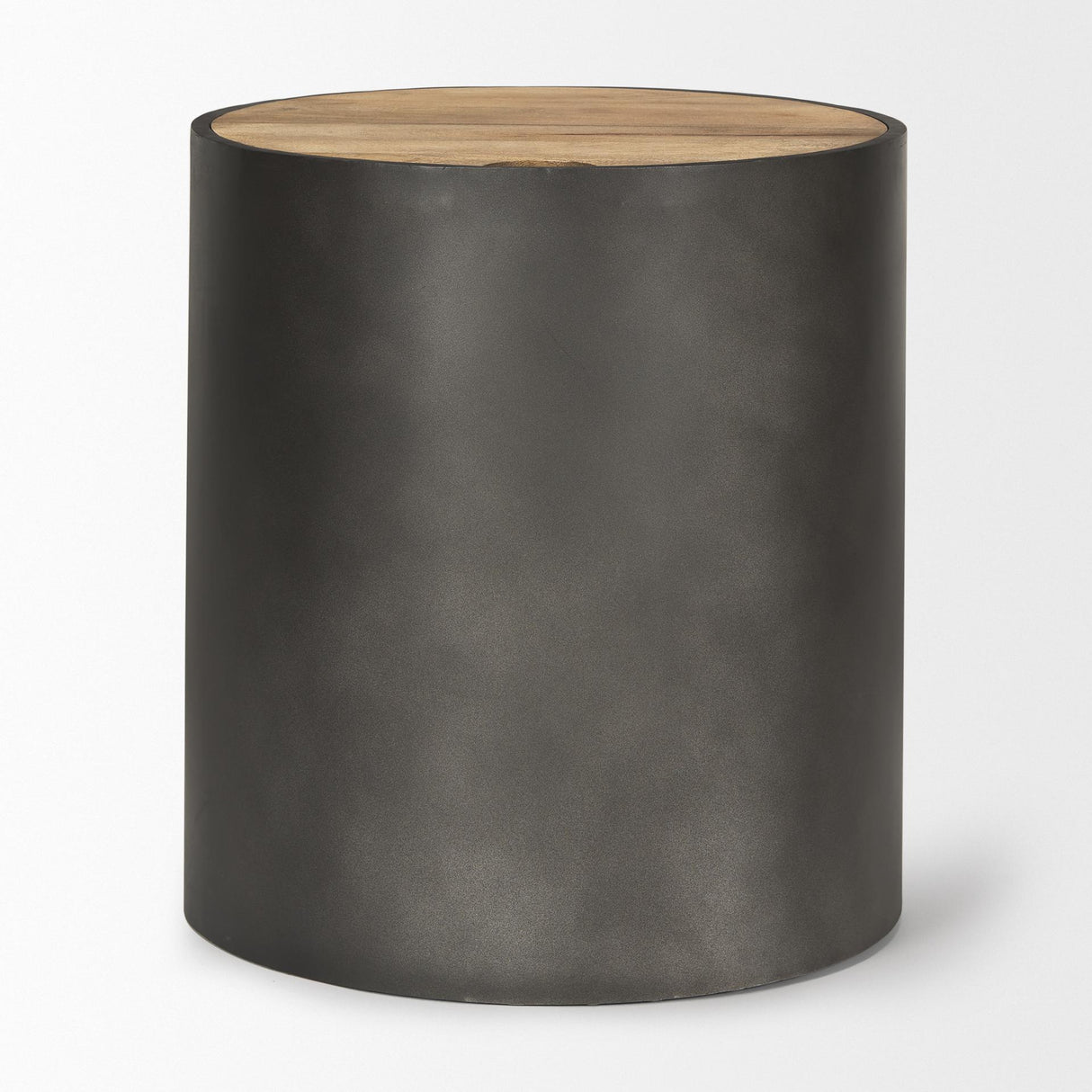 Mercana Eclipse Gunmetal Gray Drum Base w/ Brown Wood Top End/Side Table