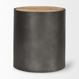 Mercana Eclipse Gunmetal Gray Drum Base w/ Brown Wood Top End/Side Table