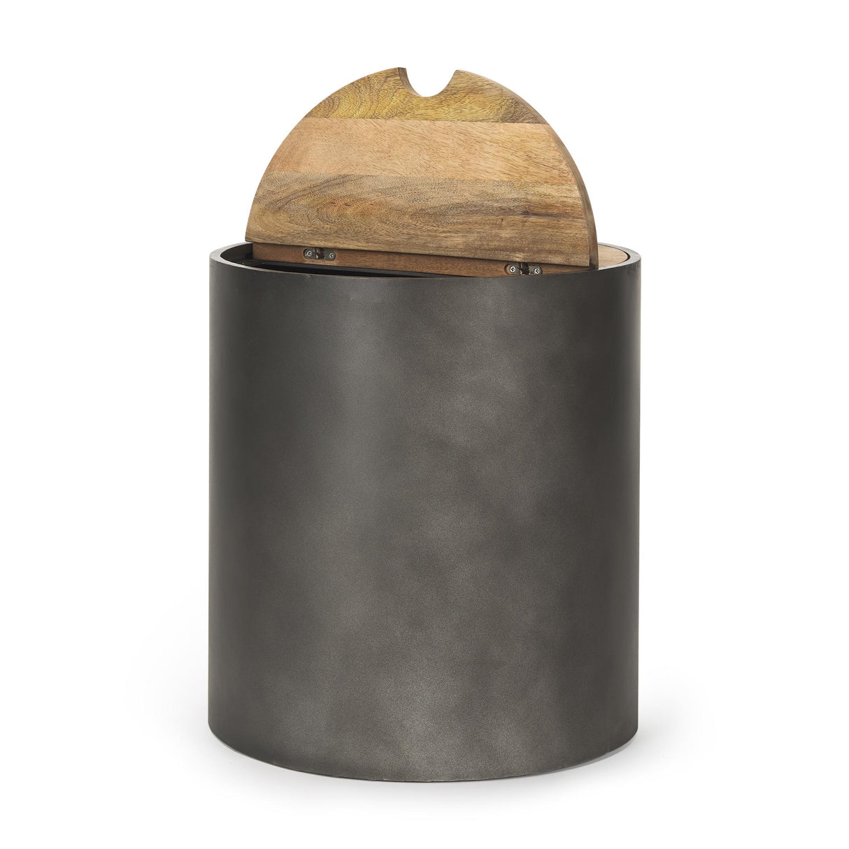 Mercana Eclipse Gunmetal Gray Drum Base w/ Brown Wood Top End/Side Table