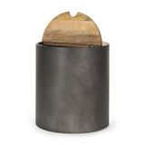 Mercana Eclipse Gunmetal Gray Drum Base w/ Brown Wood Top End/Side Table