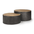 Mercana Eclipse Gunmetal Gray Drum Base w/ Brown Wood Top Nested Coffee Table