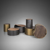 Mercana Eclipse Gunmetal Gray Drum Base w/ Brown Wood Top Nested Coffee Table