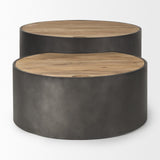 Mercana Eclipse Gunmetal Gray Drum Base w/ Brown Wood Top Nested Coffee Table