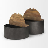 Mercana Eclipse Gunmetal Gray Drum Base w/ Brown Wood Top Nested Coffee Table