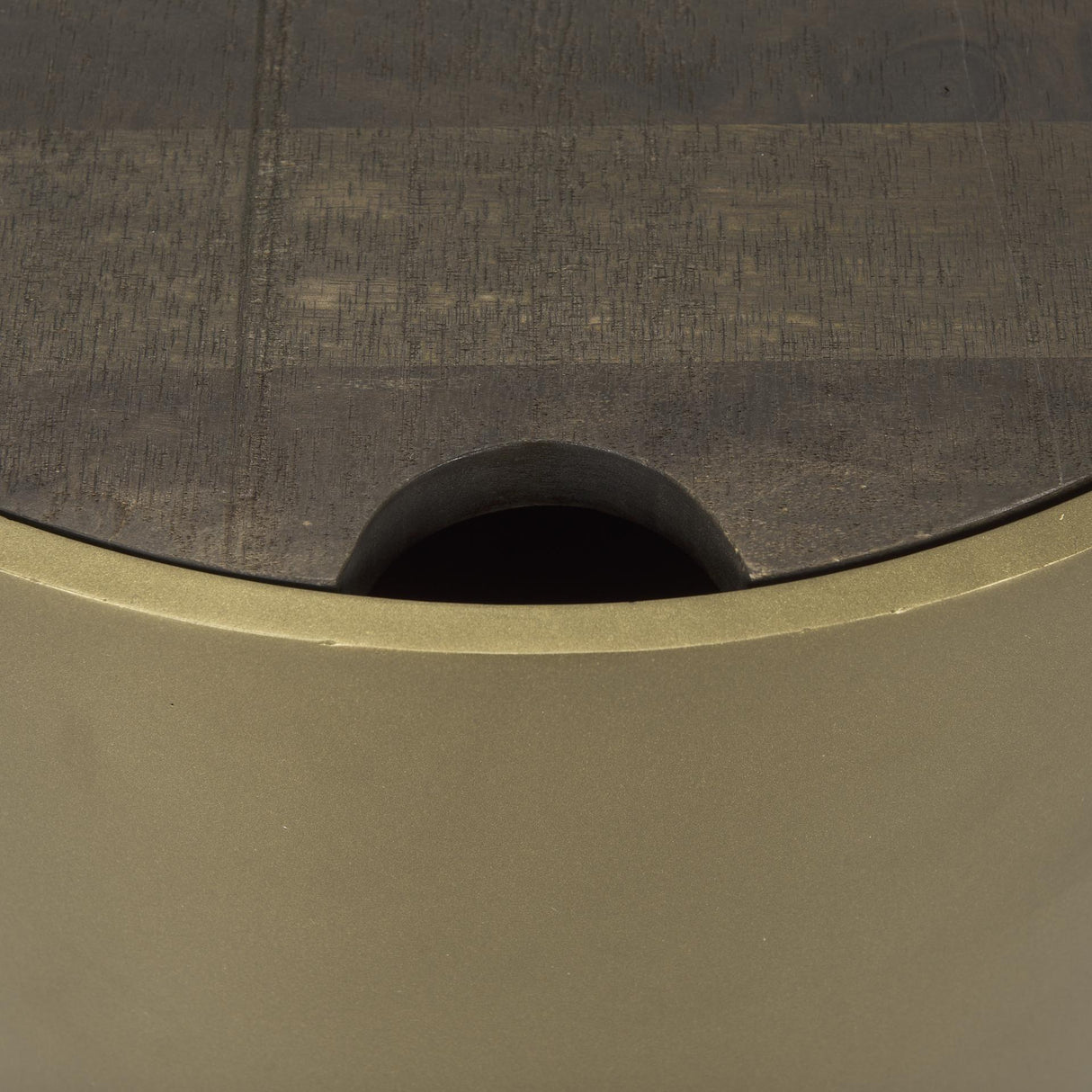 Mercana Eclipse Antique Brass Metal Drum Base w/ Dark Brown Wood Top End/Side Table